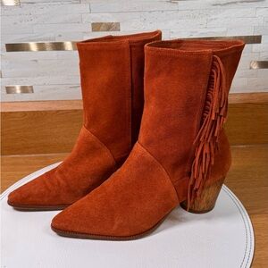Bernardo Felix‎ Burnt Red Suede Fringe Boots Size 7.5